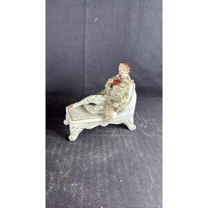 Victorian Man Lounging On Chaise Lounge Porcelain Lace Figurine, Made In Japan